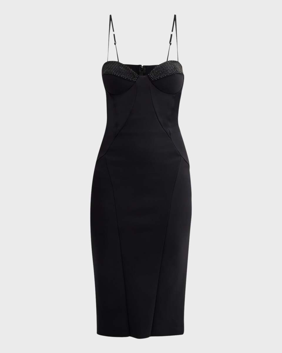 Rhinestone-Embellished Sweetheart Midi Dress